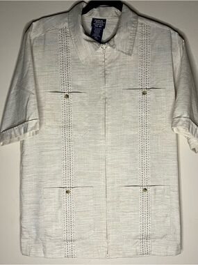 John Ashford Beige Short-Sleeve Guayabera Zip Shirt